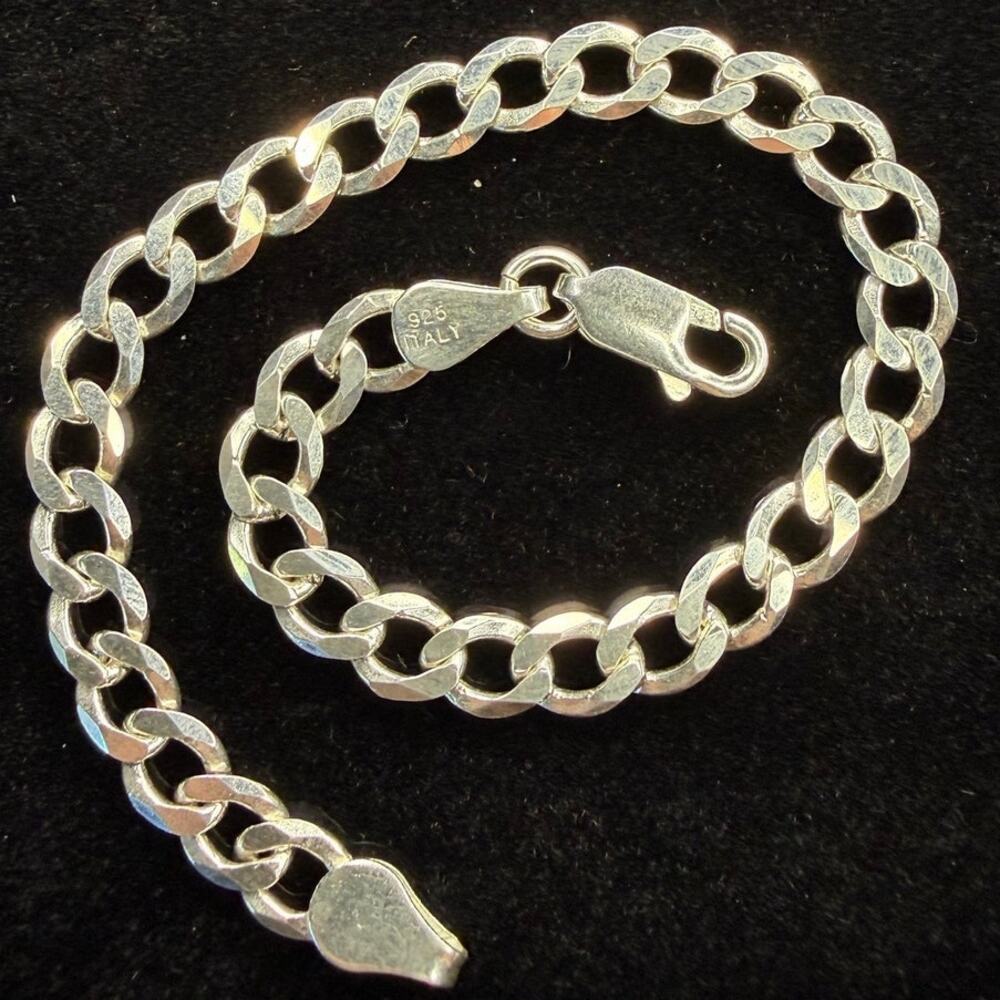 Solid 925 Italian Sterling Silver Cuban Link Bracelet 7" Long 5.3mm Wide